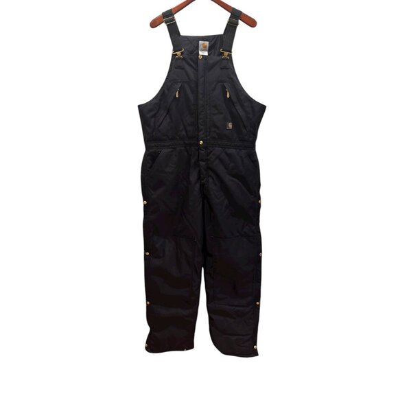 Carhartt R33 Duck Insulated Bib Overalls Blk 40x34 USA Made Quilted Arctic Lined - Picture 1 of 8